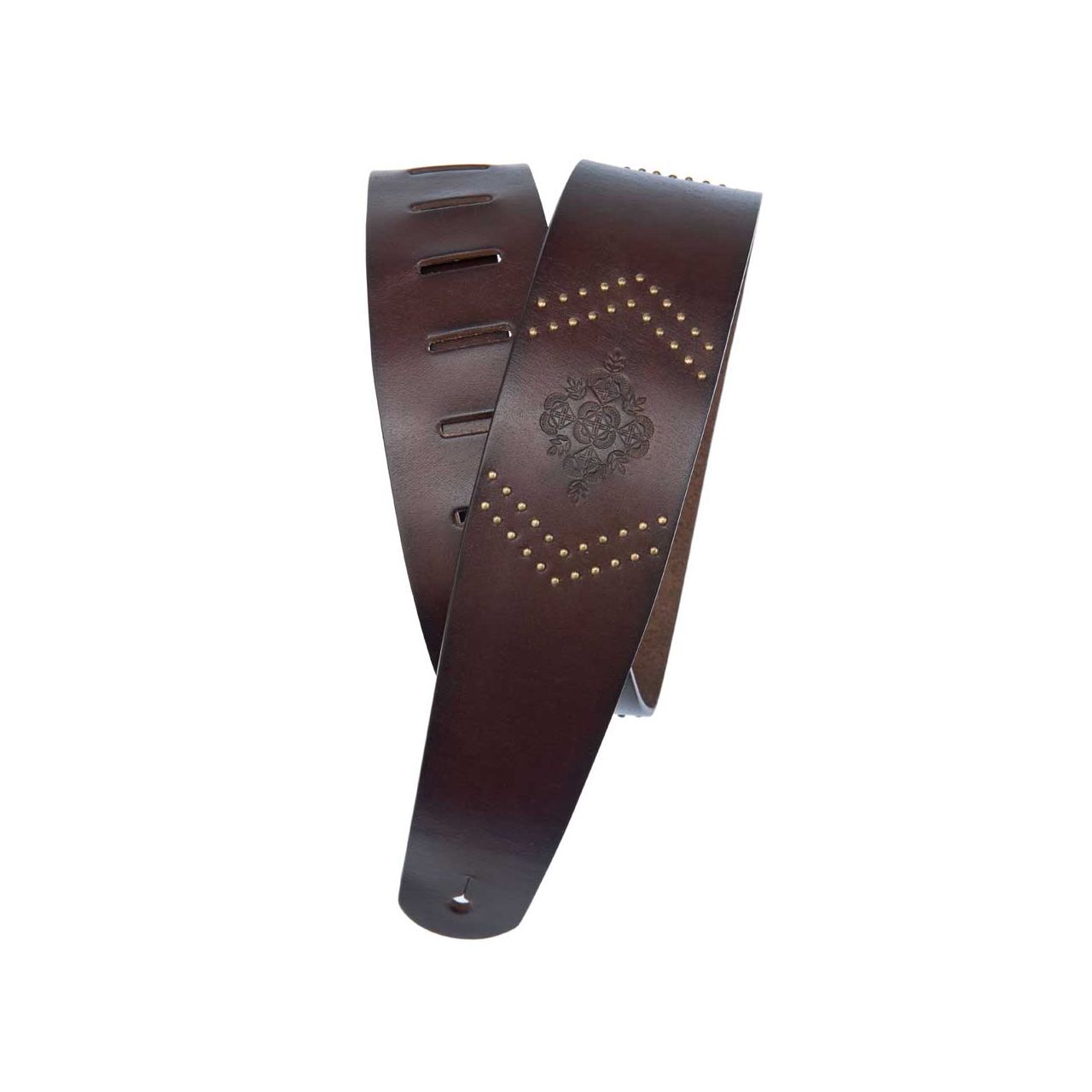 Guitar Strap Leather Brown White Rivets Vintage