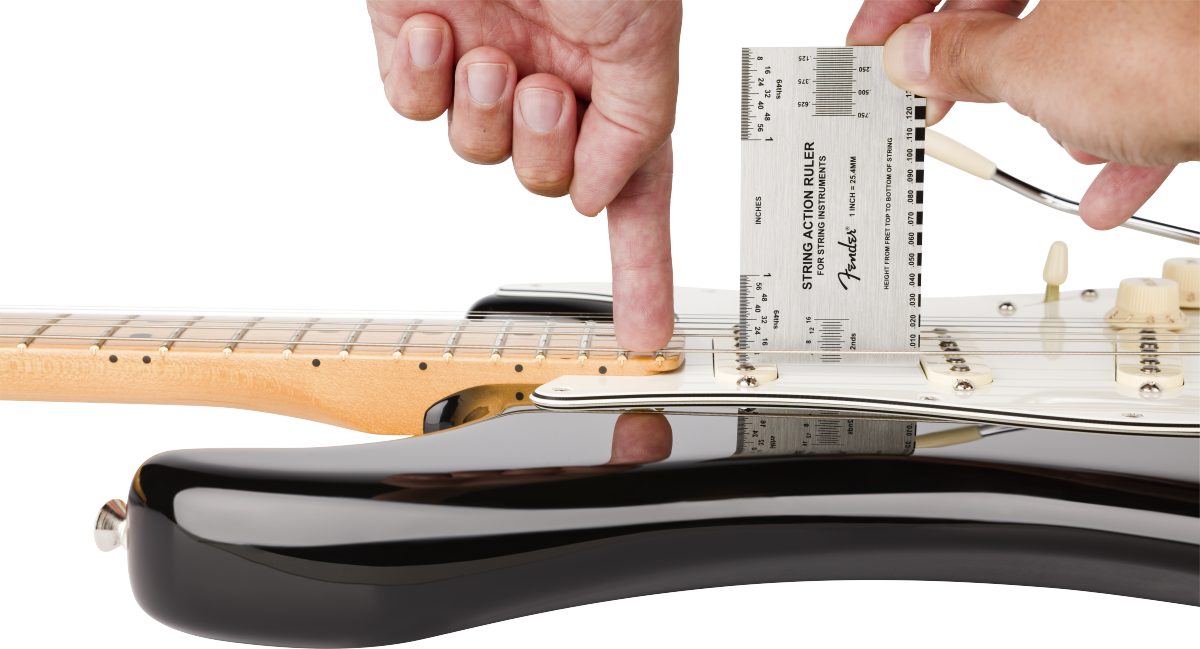 E-Gitarre, Saitenmaßlehre, Gitarrenlineal, Einstellungshilfe, Fender-Maßlehre