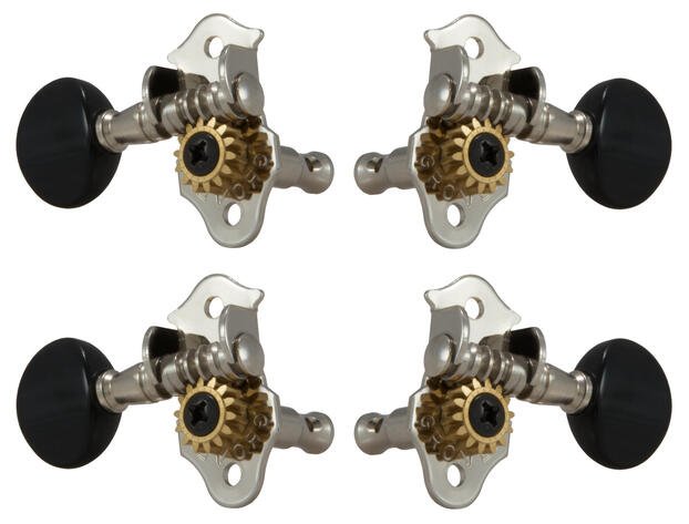9NB Sta-Tite Geared Ukulele Pegs with Black Button 4 pcs. Nickel
