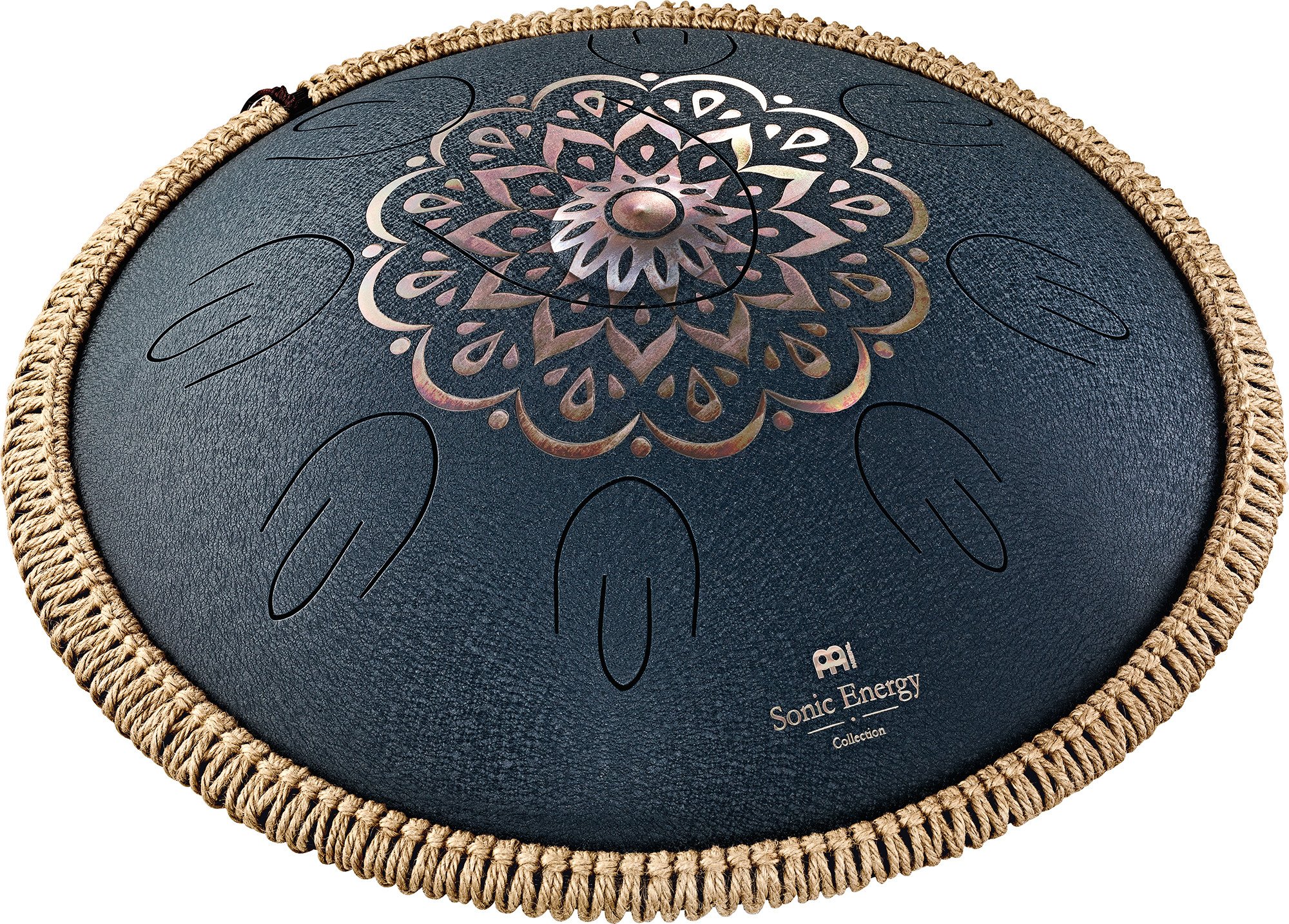 OSTD2NBE Octave Steel Tongue Drum Marineblau Blumendesign D Amara 9 Töne 440 Hz