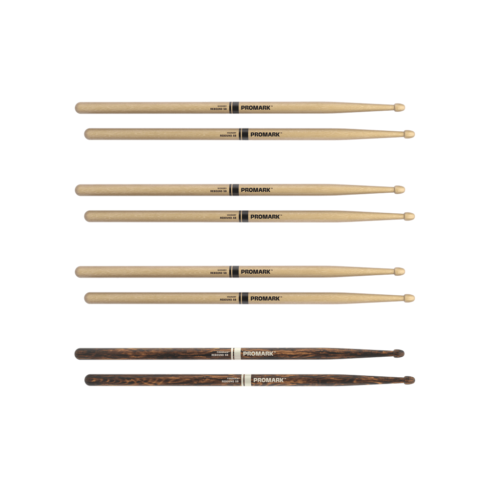 Rebound 5B Drumstick aus Hickory, Holzeichel, FireGrain Bonus 4er-Packung