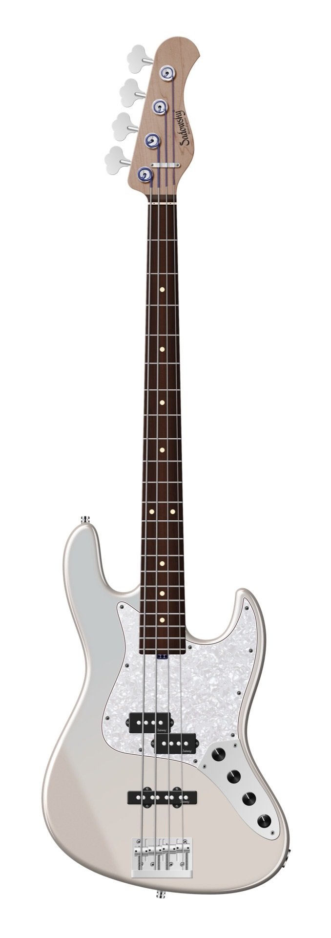 MetroExpress 21-Fret Hybrid P/J Bass, Morado Fingerboard, 4-String - Solid Paper White Metallic High