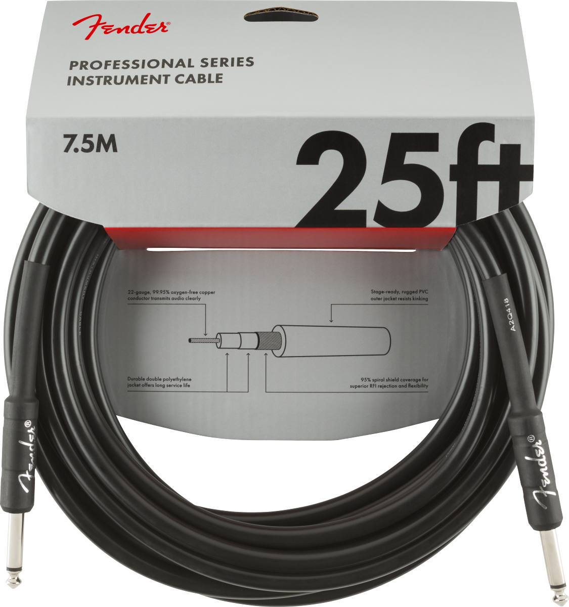 Professional Series Instrument Cable, Straight/Straight, 25', Black (7,5 m)