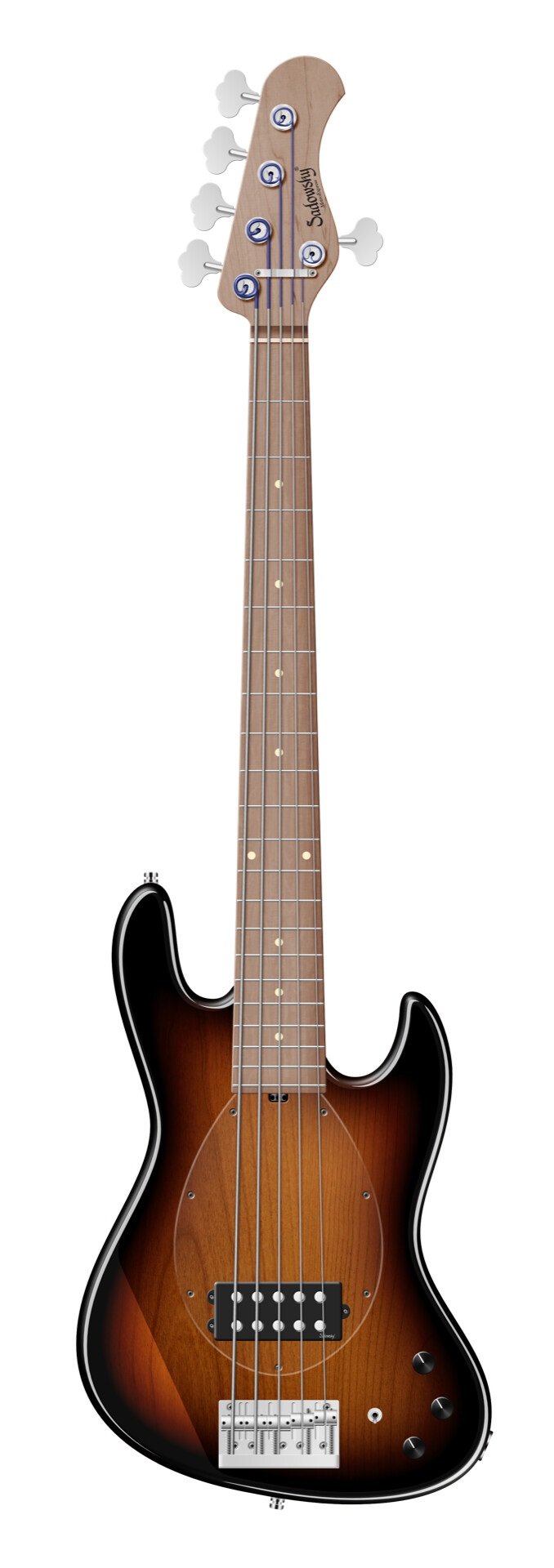 21-Fret Vintage M Bass, Roasted Maple FB, 5-String - Tobacco Sunburst Transparent High Polish "B-War