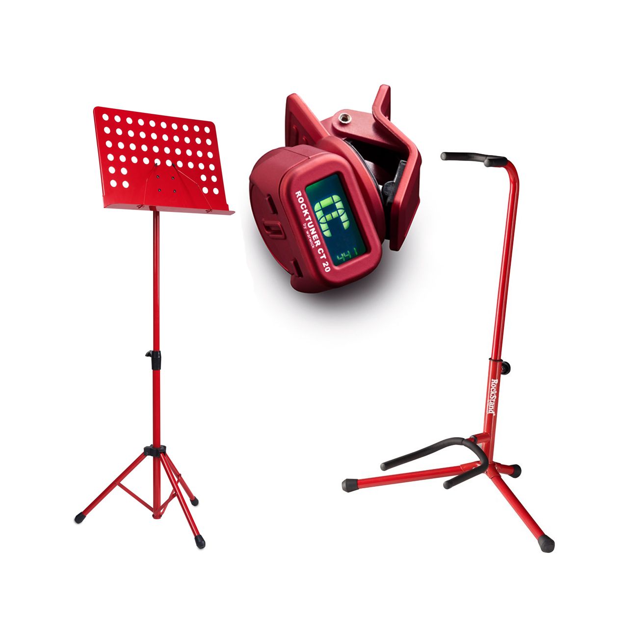 Einsteiger-Bundle 47: Orchesterpult + Gitarrenständer + Clip-On Tuner / rot