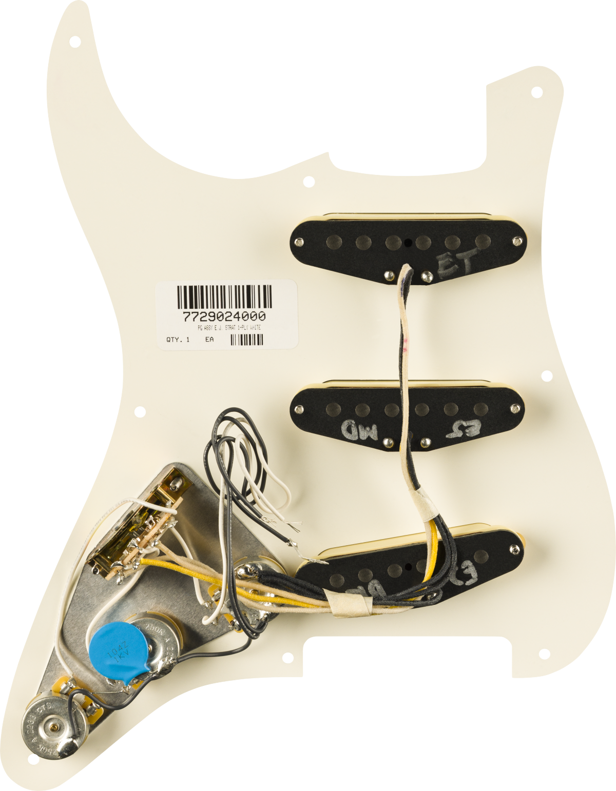 Pre-Wired Strat Pickguard Eric Johnson Parchment 8 Hole