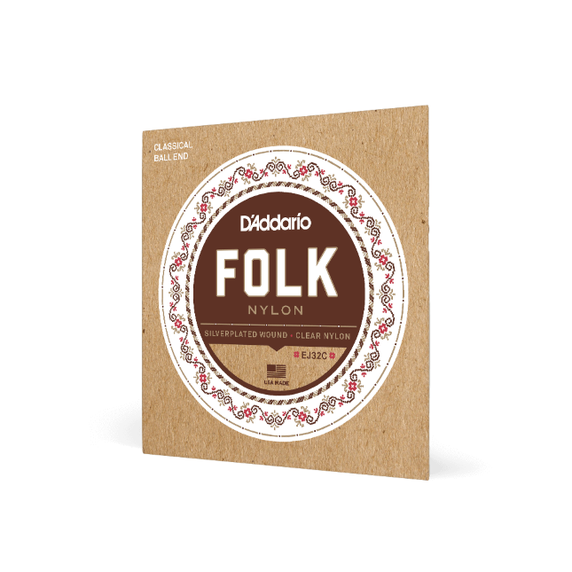 EJ32C Folk Nylon Guitar Strings, Ball End, Silver Wound/Clear Nylon Trebles