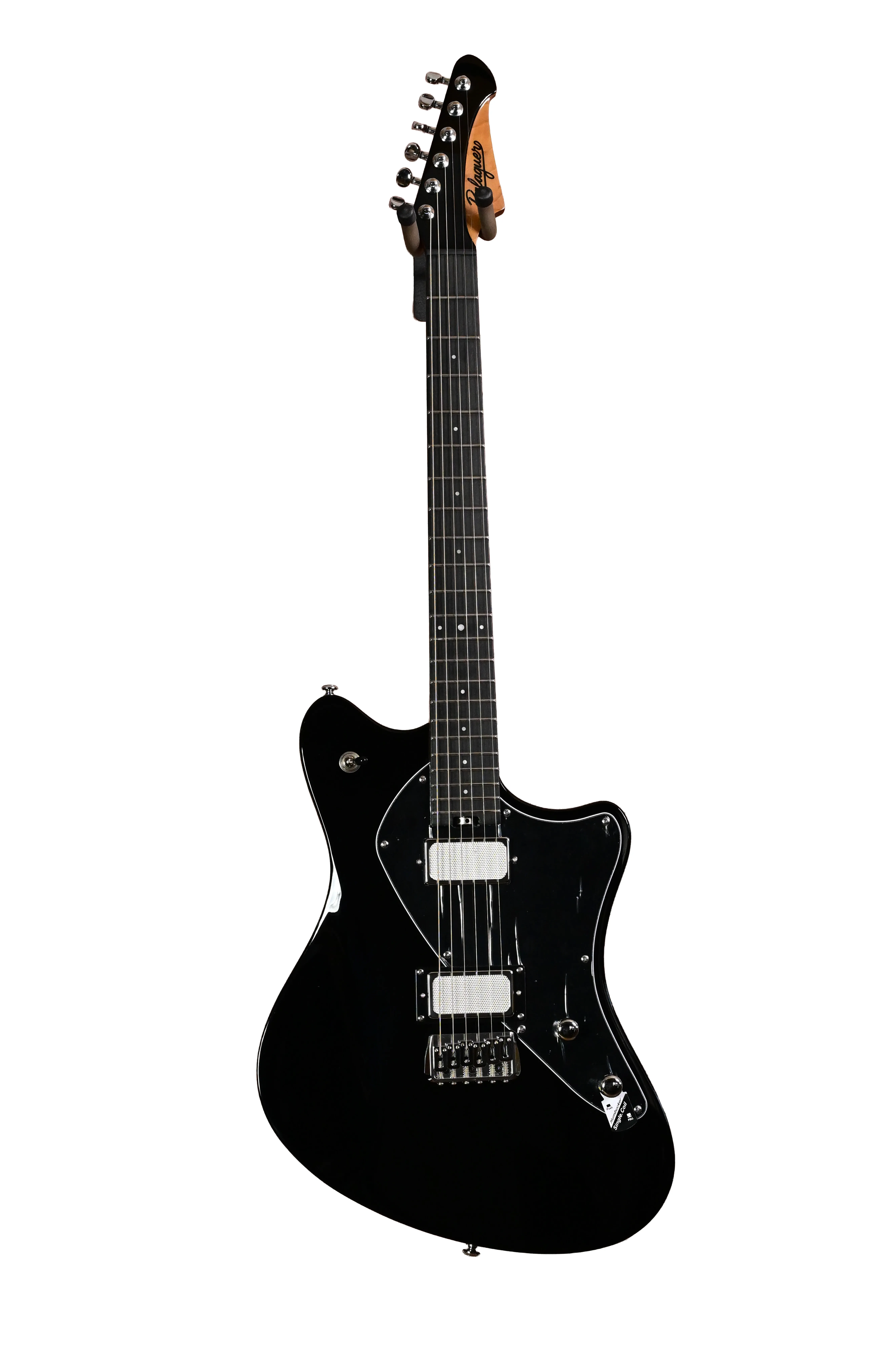 E-Gitarre, schwarzer Korpus, Doppelspulen-Tonabnehmer, massiver Korpus