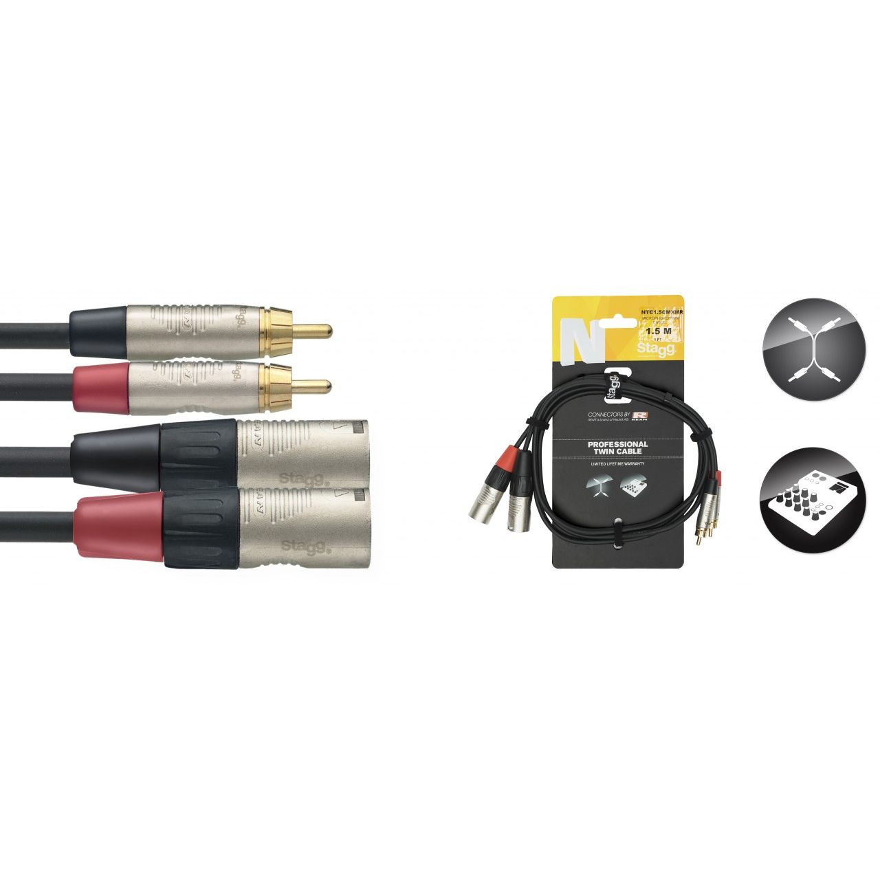 Stagg NTC1,5CMXMR - 1,5m Twinkabel Cinch - XLRm