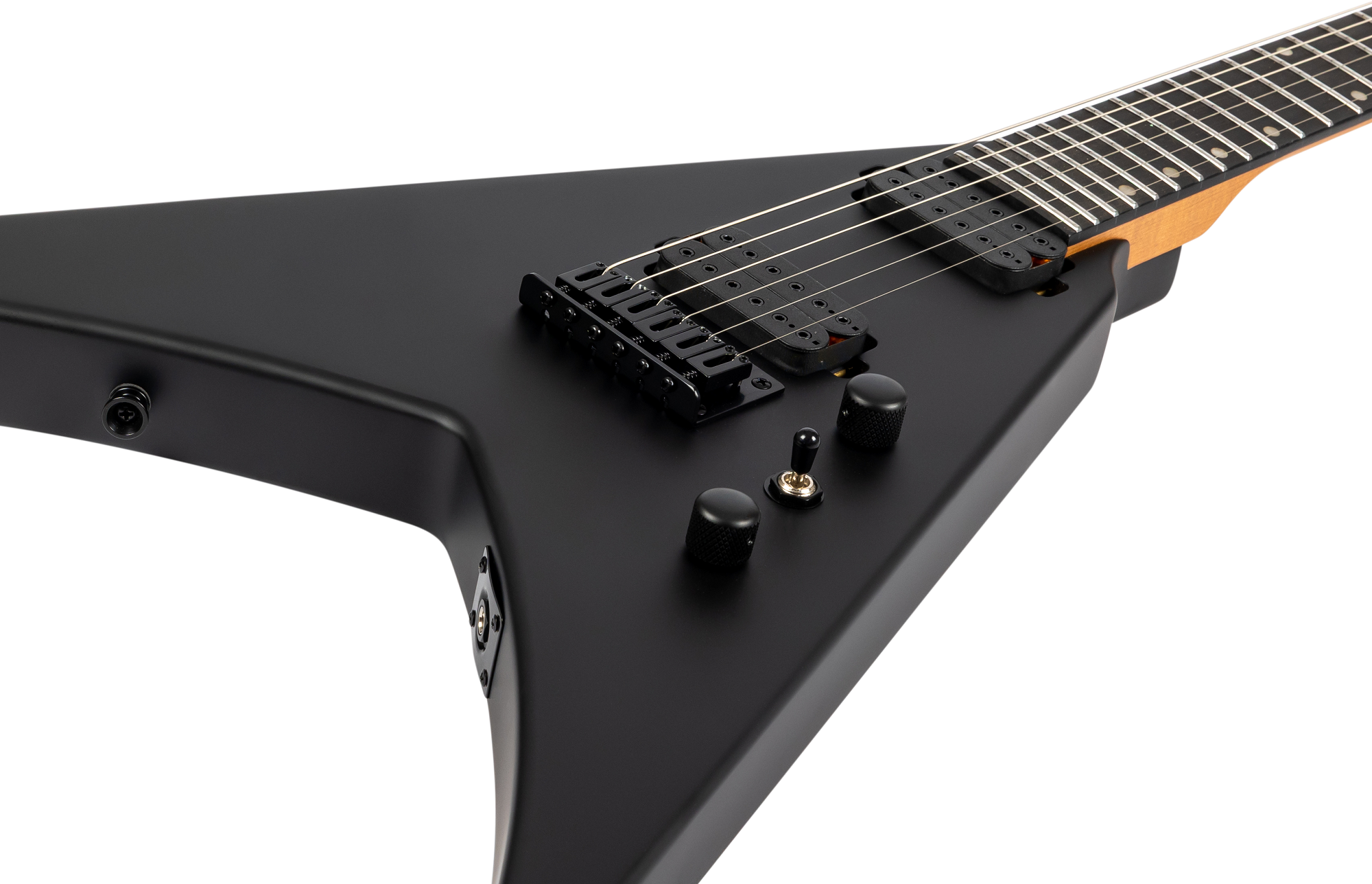 Spira V-400 in Schwarz – Griffbrett mit Dot-Inlays aus Acryl