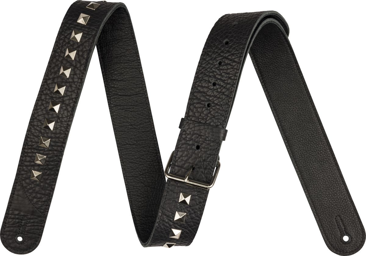 Metal Stud Leather Strap, Black, 2.5"