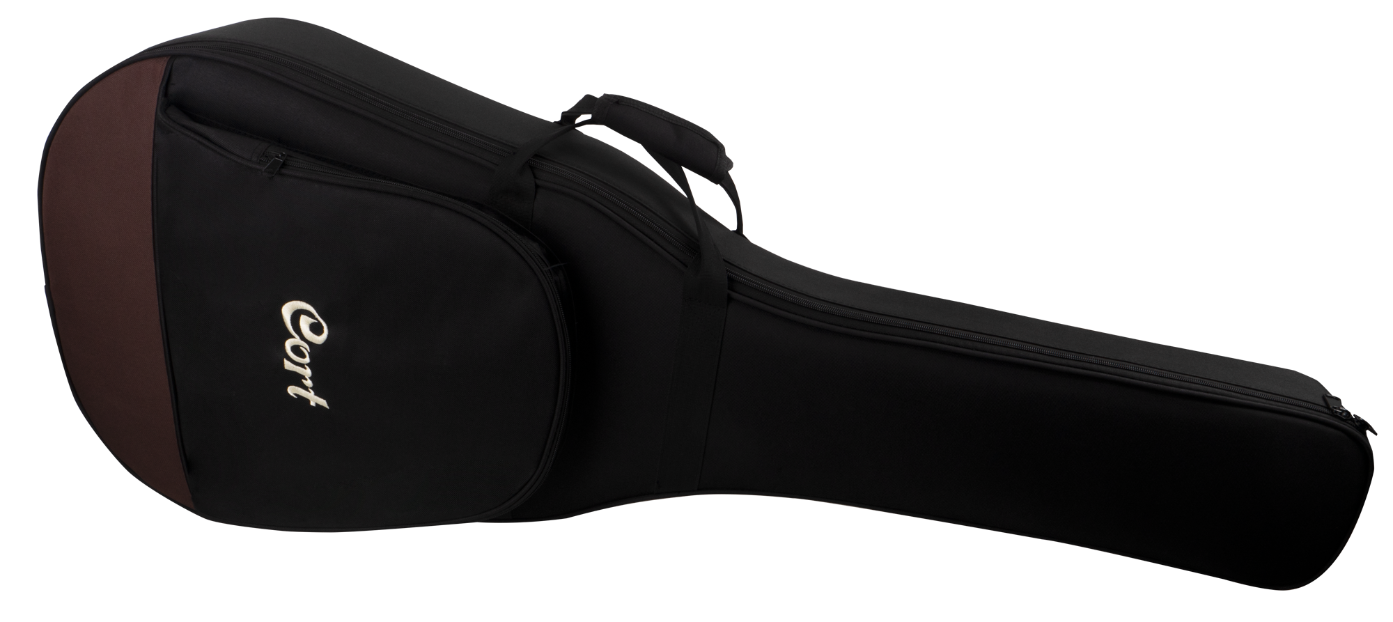 Gitarrentasche, Schwarzes Nylon, Reißverschluss, Tragegriff, Brauner Boden