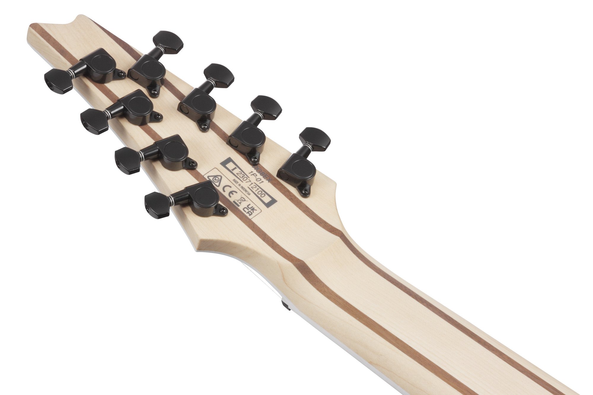 Nahaufnahme Pickups und Brücke – IBZ‑8 Humbucker und F108 Steg der Ibanez RG8EX‑BKF