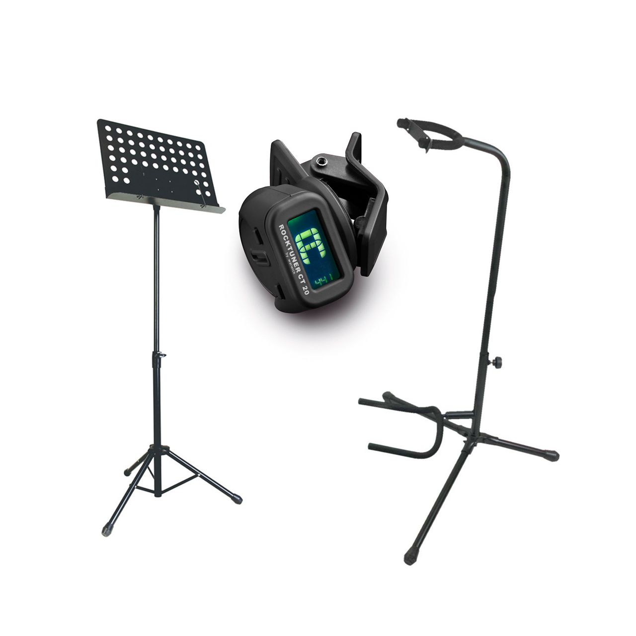 Einsteiger-Bundle 48: Orchesterpult + Gitarrenständer + Clip-On Tuner / schwarz/ blau