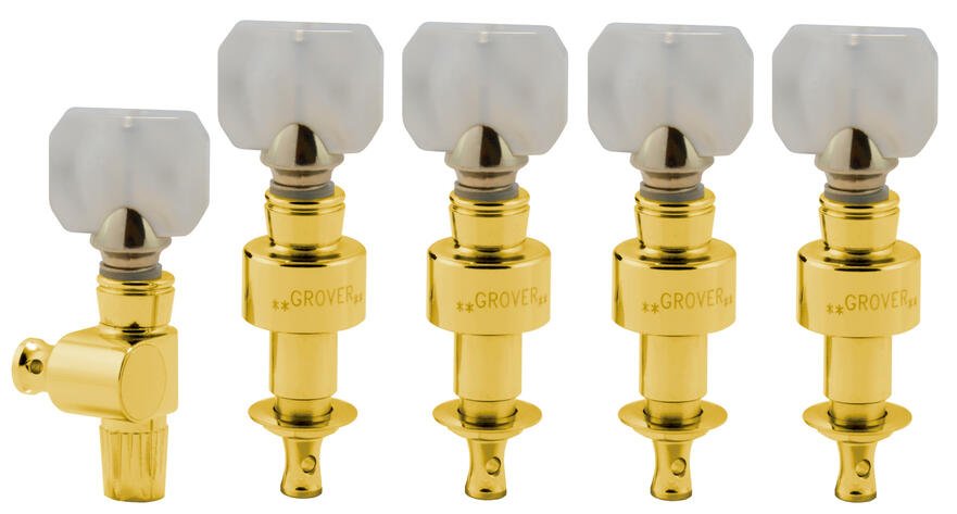 122G5 Geared Banjo Pegs with Square Pearloid Button - 5 pcs. - Gold