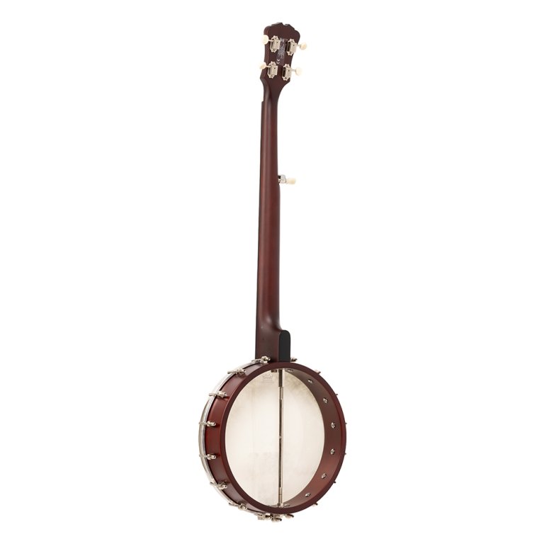 Banjo, Holzhals, Dunkelbraun, Runder Korpus, Metallbeschläge