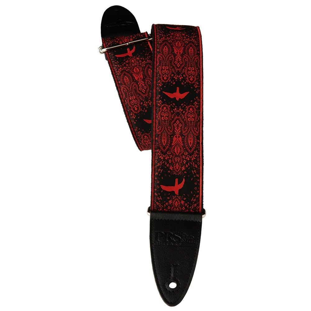 Guitar Strap Custom Jacquard Birds Fleur Red
