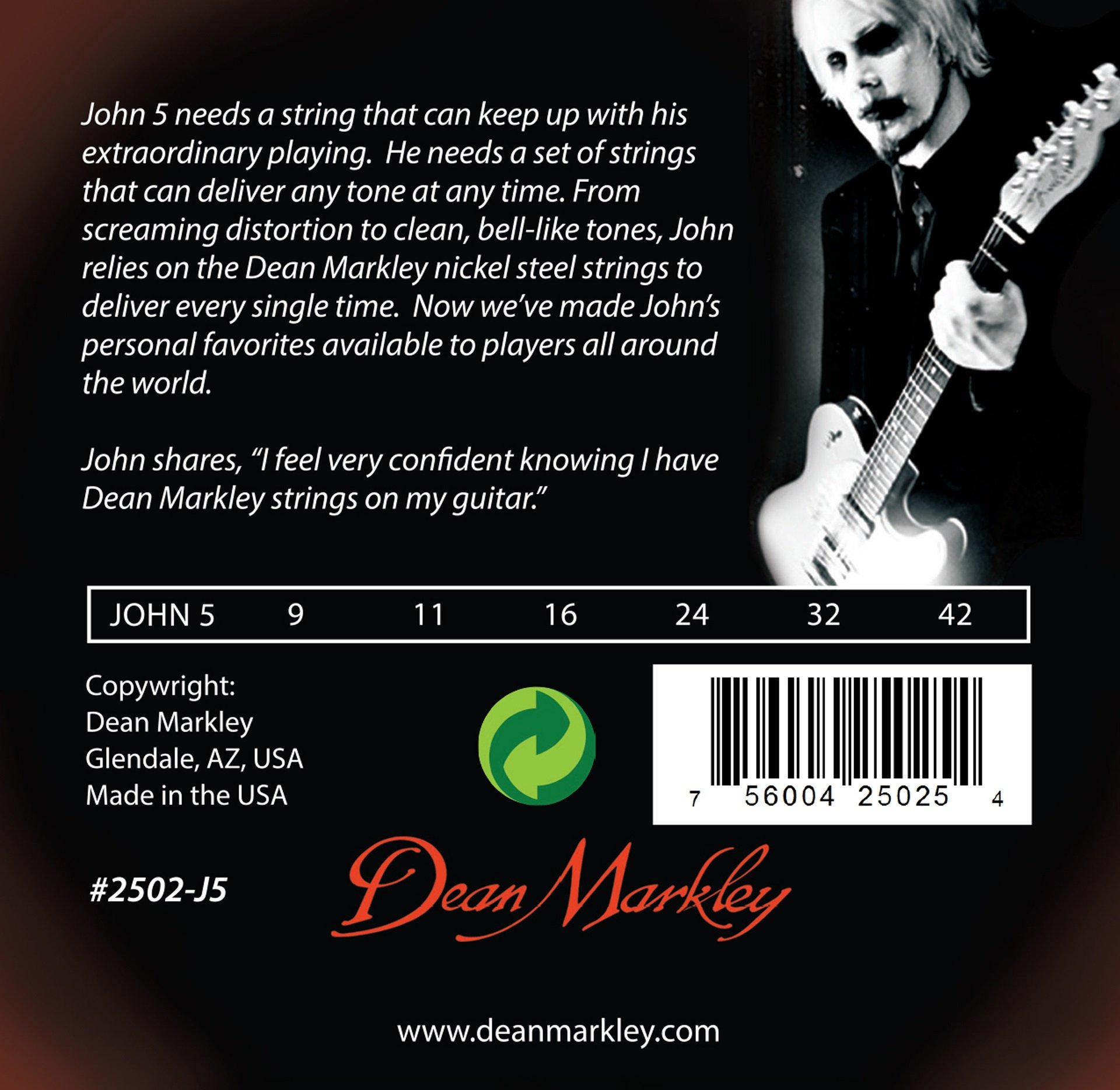 John 5 Artist Signature - 2502 J5 - Electric Guitar String Set, .009-.042