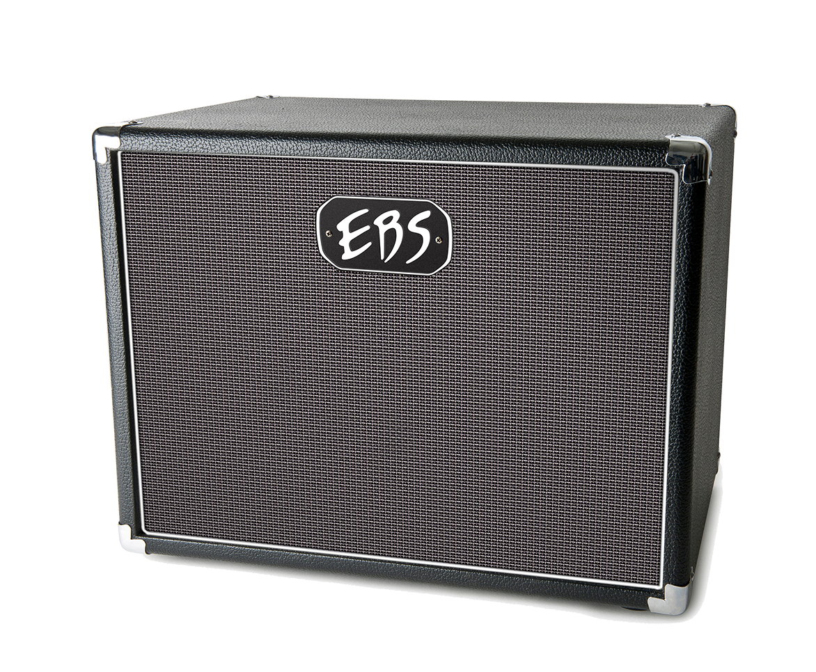 Gitarrenlautsprecher, Lautsprecherbox, schwarzes Gehäuse, Frontbespannung, Metallecken