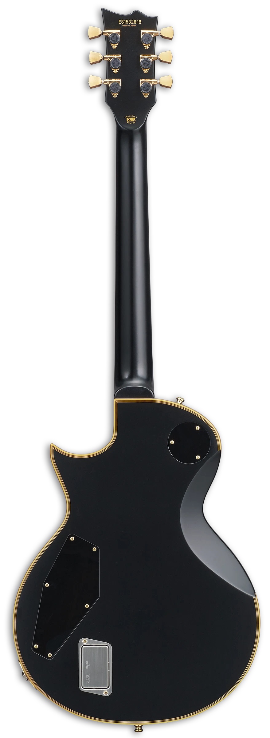 E-Gitarre, schwarzer Korpus, goldene Hardware, Single-Cut-Form, massiver Korpus