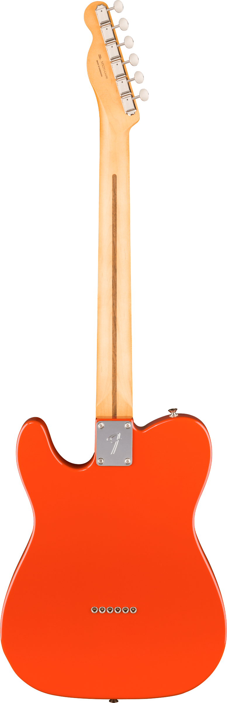 E-Gitarre, orangefarben, Holzkorpus, Ahornhals, sechs Saiten