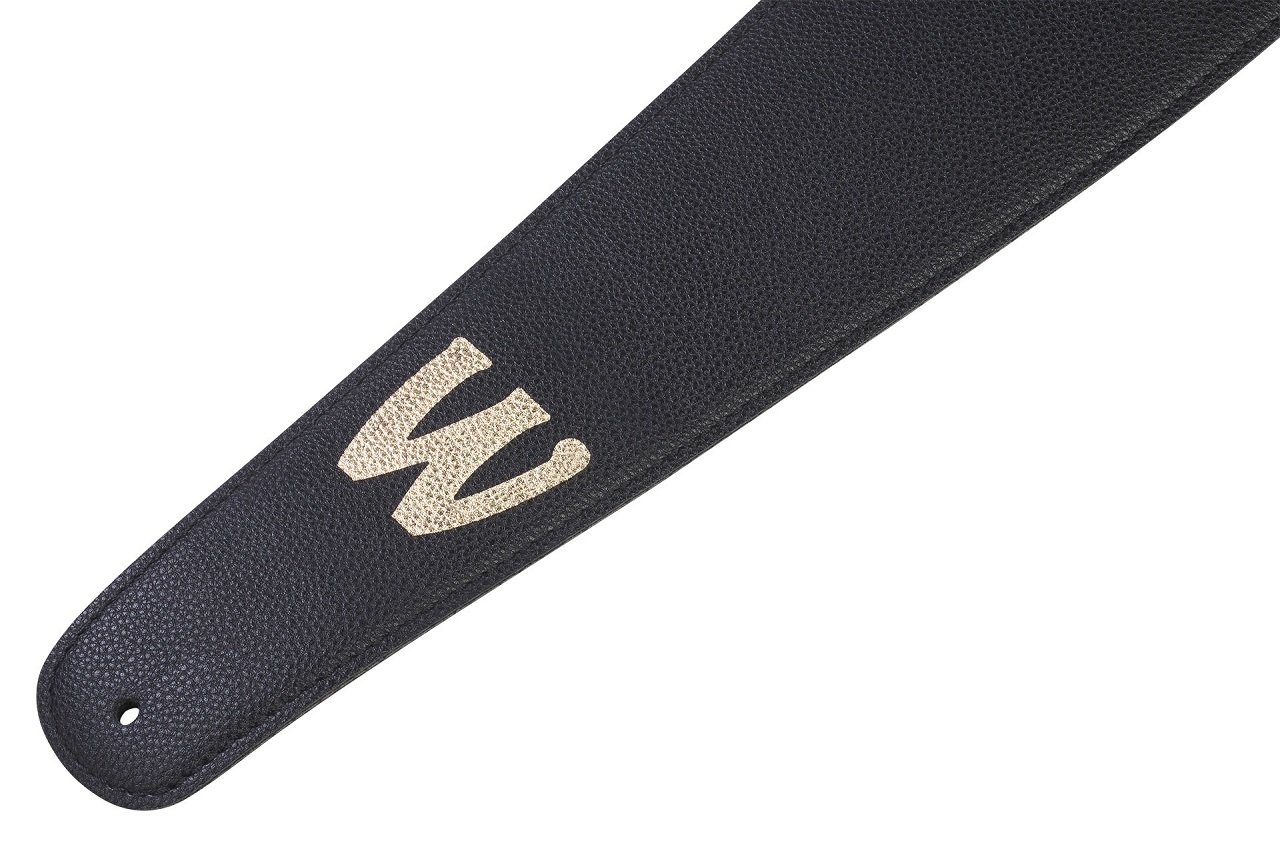 Synthetic Leather Bass Strap with Neoprene Padding - Black, Gold Embossing