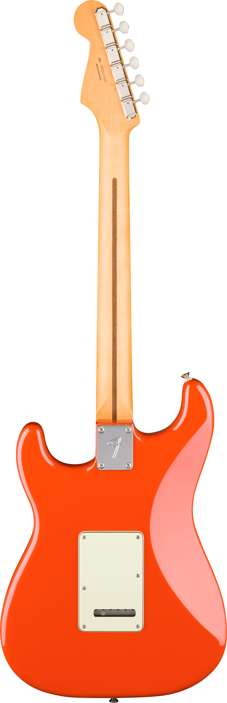 E-Gitarre, orange Korpus, Ahornhals, Vintage-Mechaniken, Stratocaster-Form