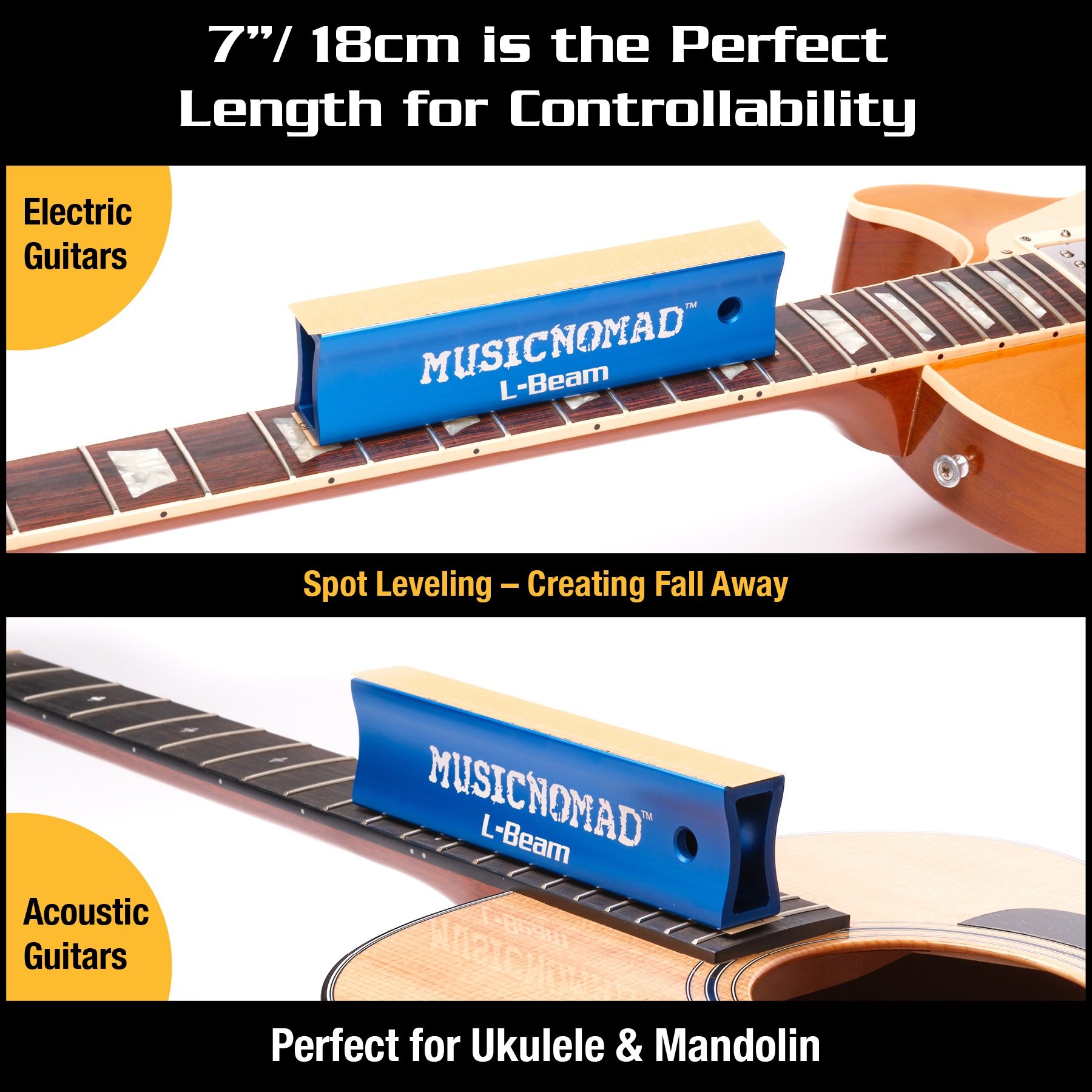 Fret Leveler (MN810) - Leveling (L-Beam) 7" (18 cm) for Guitar, Ukulele, Mandolin