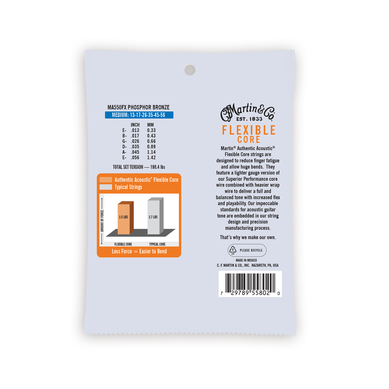 MA550FX Authentic Acoustic Flexible Core Guitar Strings 13-56, Medium, 92/8