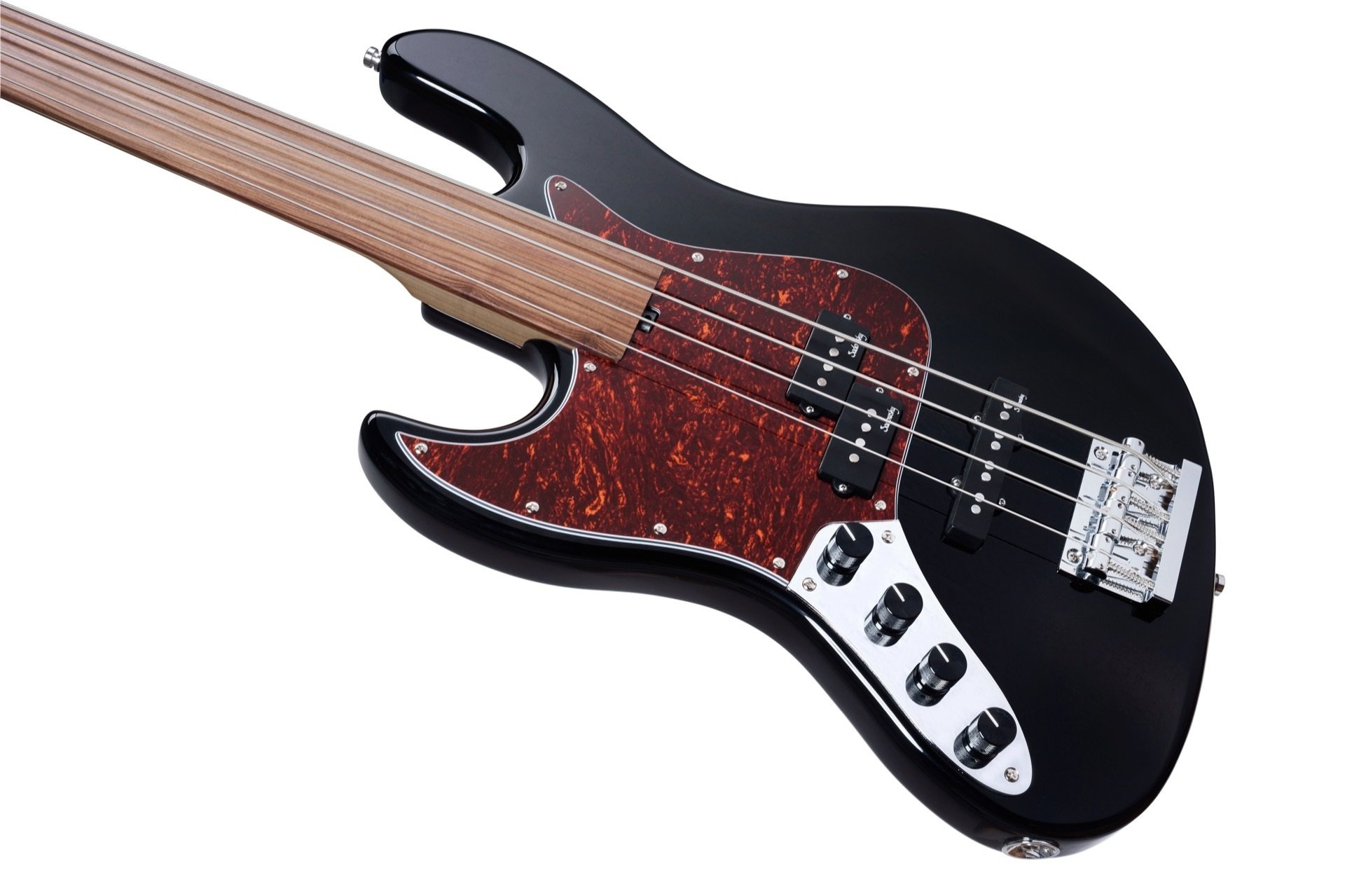 MetroExpress 21-Fret Hybrid P/J Bass, Morado Fingerboard, 4-String, Fretless, Lefthand - Solid Black