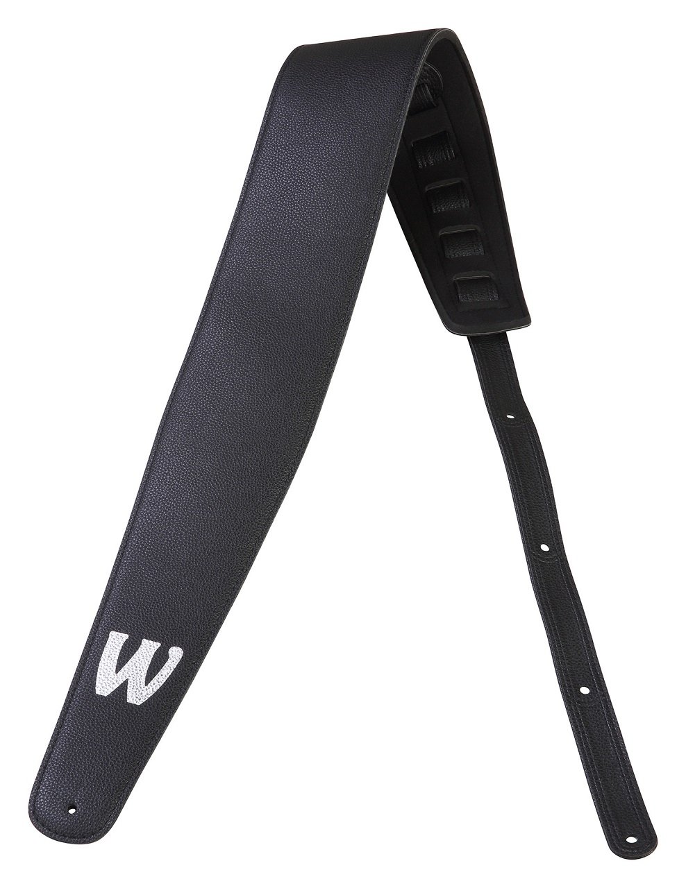 Synthetic Leather Bass Strap with Neoprene Padding - Black, Silver Embossing