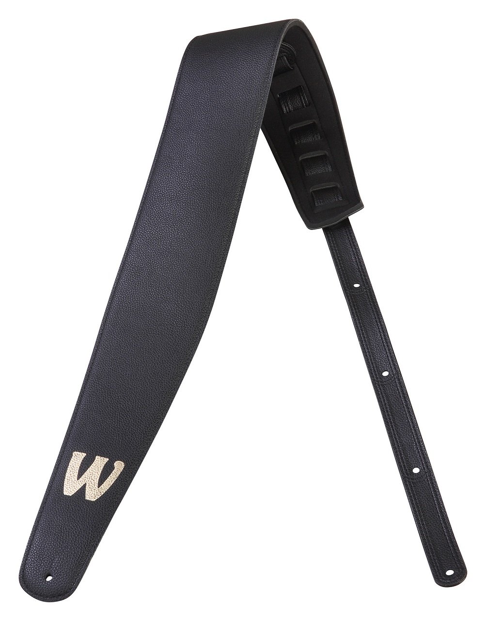 Synthetic Leather Bass Strap with Neoprene Padding - Black, Gold Embossing