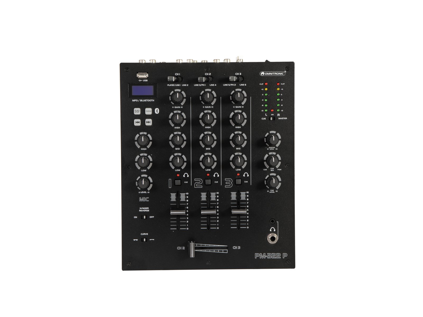 PM-322P 3-Kanal-DJ-Mixer mit Bluetooth und USB-Player