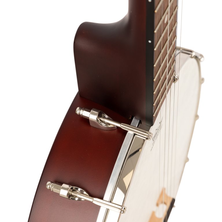 Banjo, Holzresonator, Brauner Korpus, Metallbeschläge, Saiteninstrument