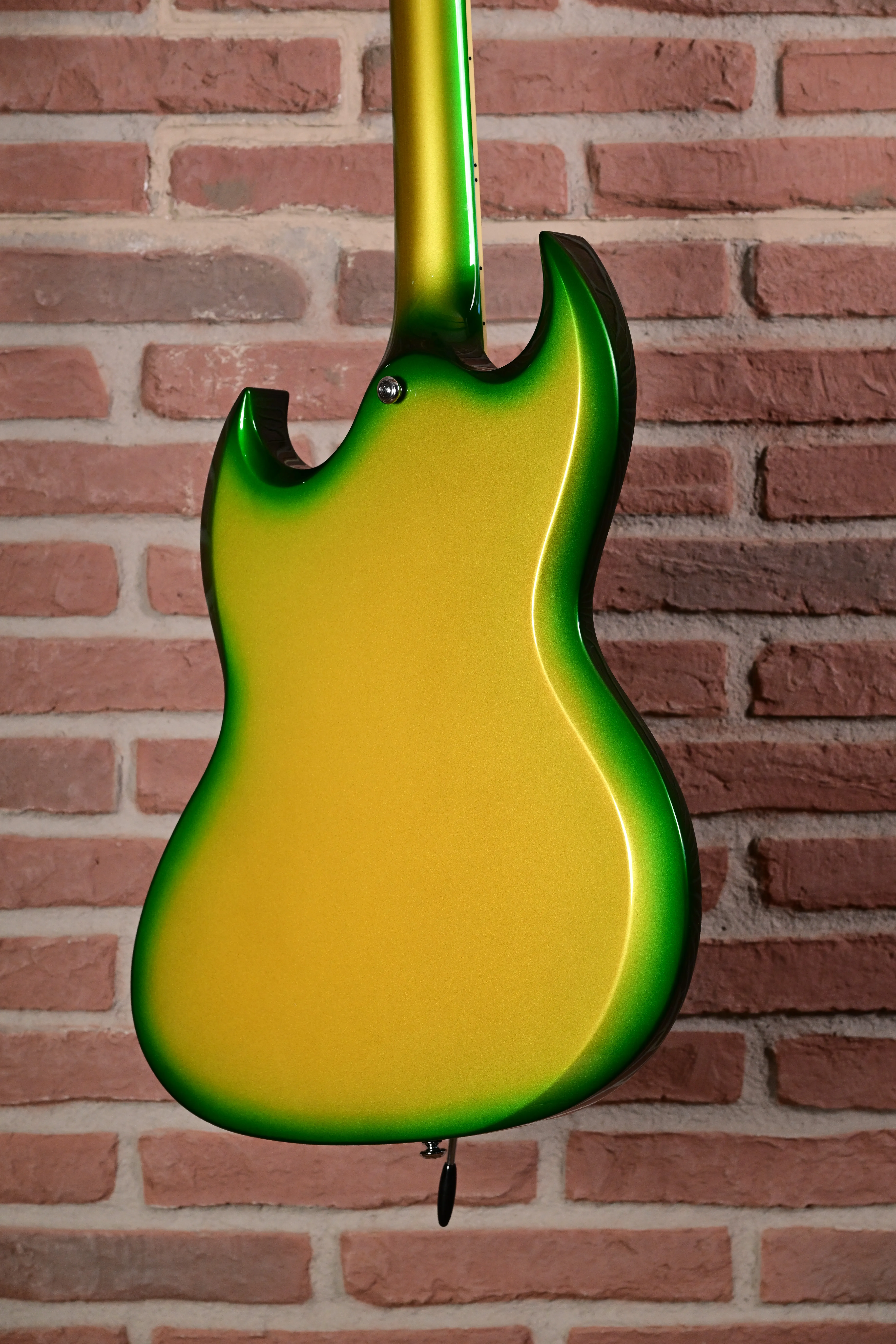 E-Gitarre, Korpusrückseite, Grün-gelber Farbverlauf, Hochglanzlack