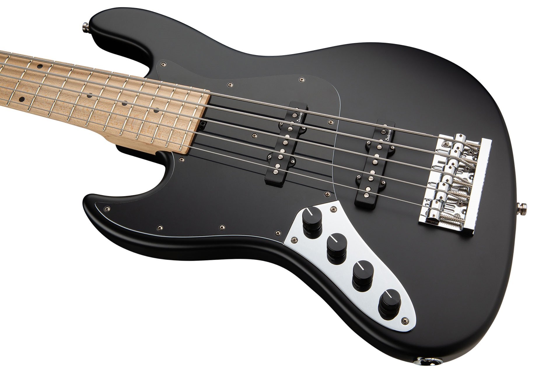 MetroLine 21-Fret Vintage J/J Bass, Swamp Ash Body, 5-String, Lefthand - Solid Black Satin