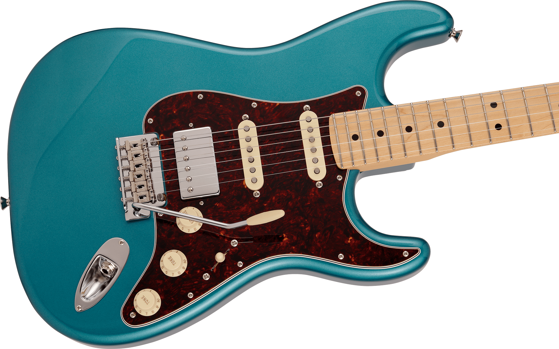 Made in Japan Hybrid II Stratocaster® HSS Limited Run Reverse Telecaster Head, Maple, Ocean Turquois