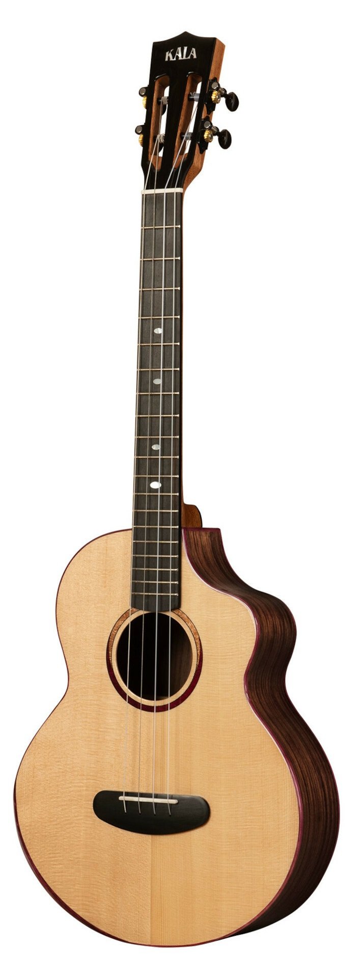 KALA KA-CT-SSRW-BG-C - Contour All Solid Gloss Spruce Rosewood Baritone Ukulele, with Cutaway & Bag