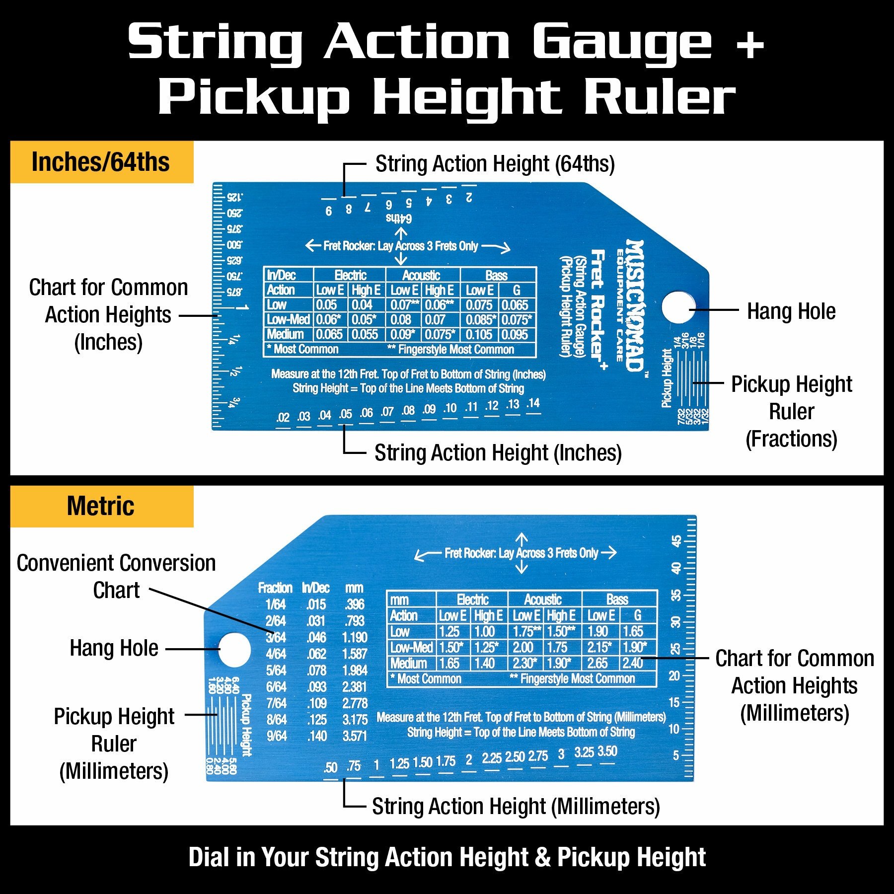 Fret Rocker+ with String Action Gauge/Pickup Ruler MN822