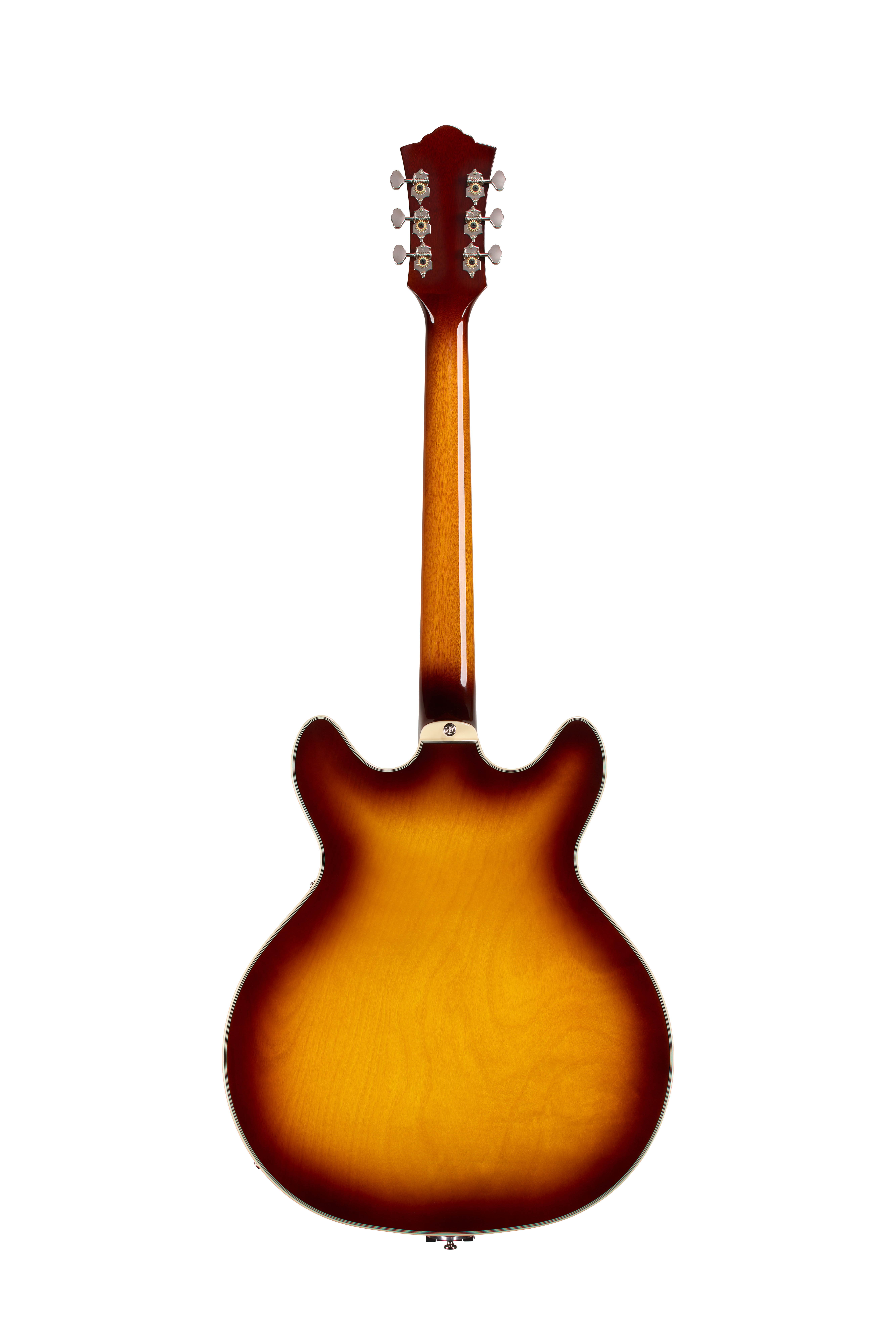 E-Gitarre, Sunburst-Lackierung, Holzkorpus, Hohlkörper, Sechs Mechaniken