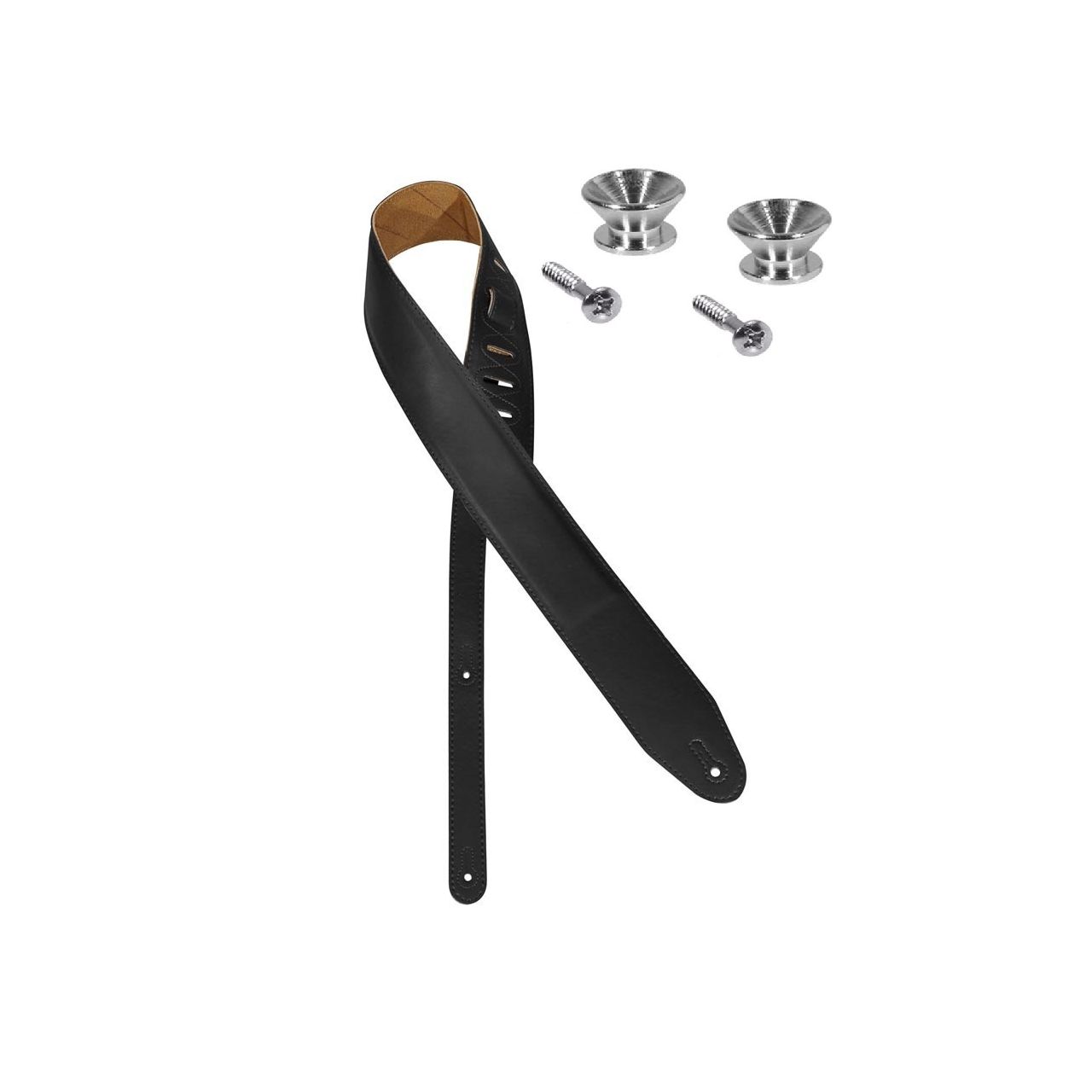 Ledergurt, gepolstert / schwarz mit 2 x Endpins (inkl. Schrauben), chrom