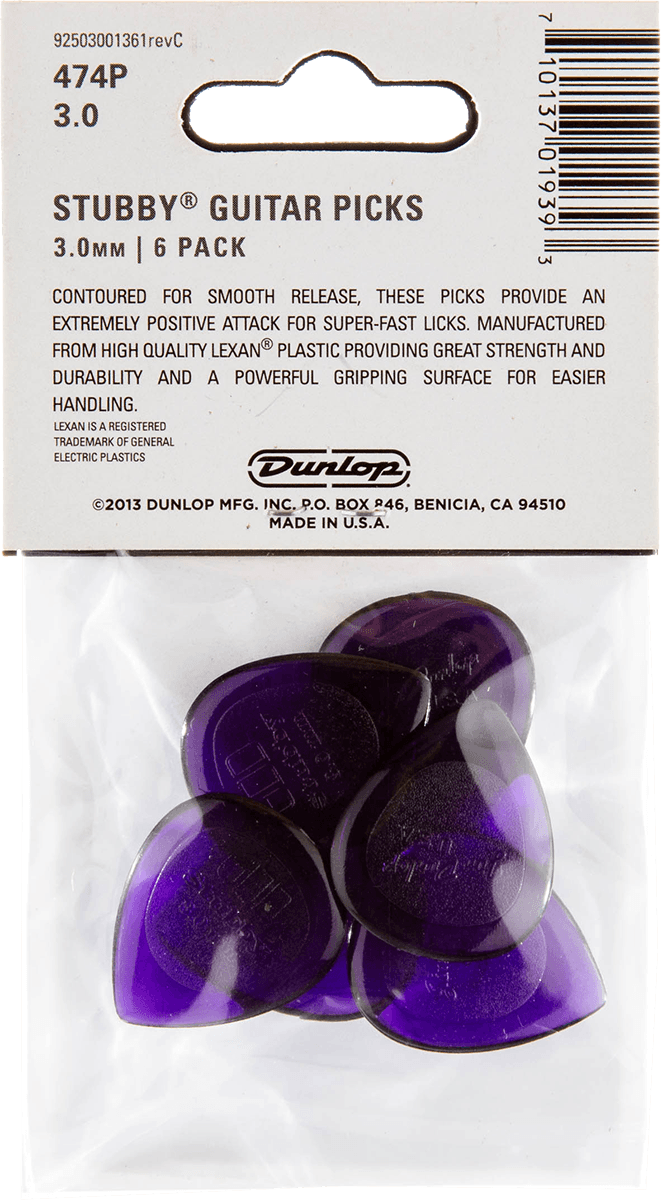 Stubby Jazz Picks, Player's Pack, 6 pcs., dark purple, 3.00 mm 