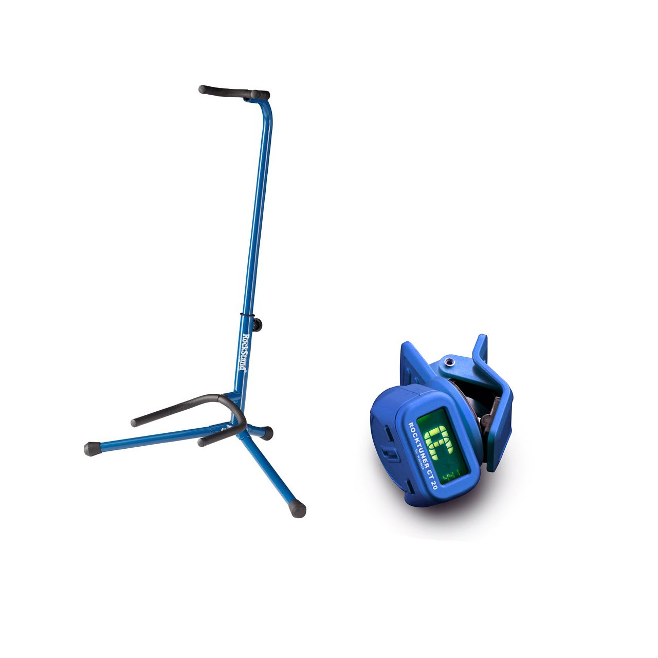 Einsteiger-Bundle 19: Gitarrenständer + Clip-On Tuner / blau
