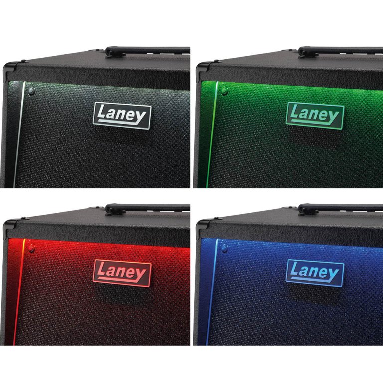 Gitarrenverstärker, Lautsprecherbox, schwarzes Gehäuse, RGB-Beleuchtung, Tragegriff