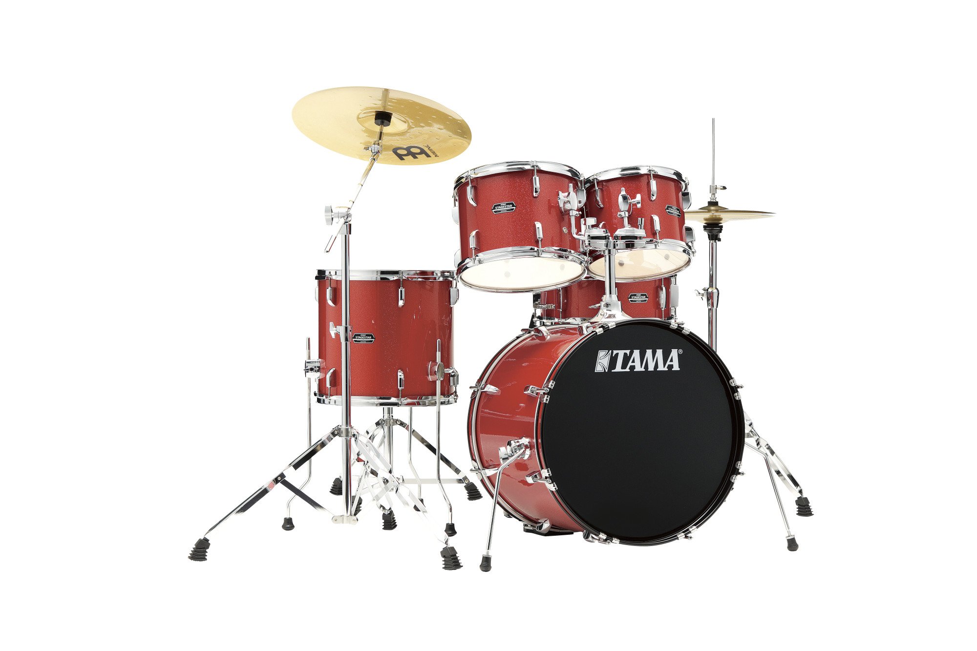 Stagestar Drumkit 5 teilig (20" BD) - Candy Red Sparkle/Chrom HW + MEINL Cymbals BCS Cymbal Set