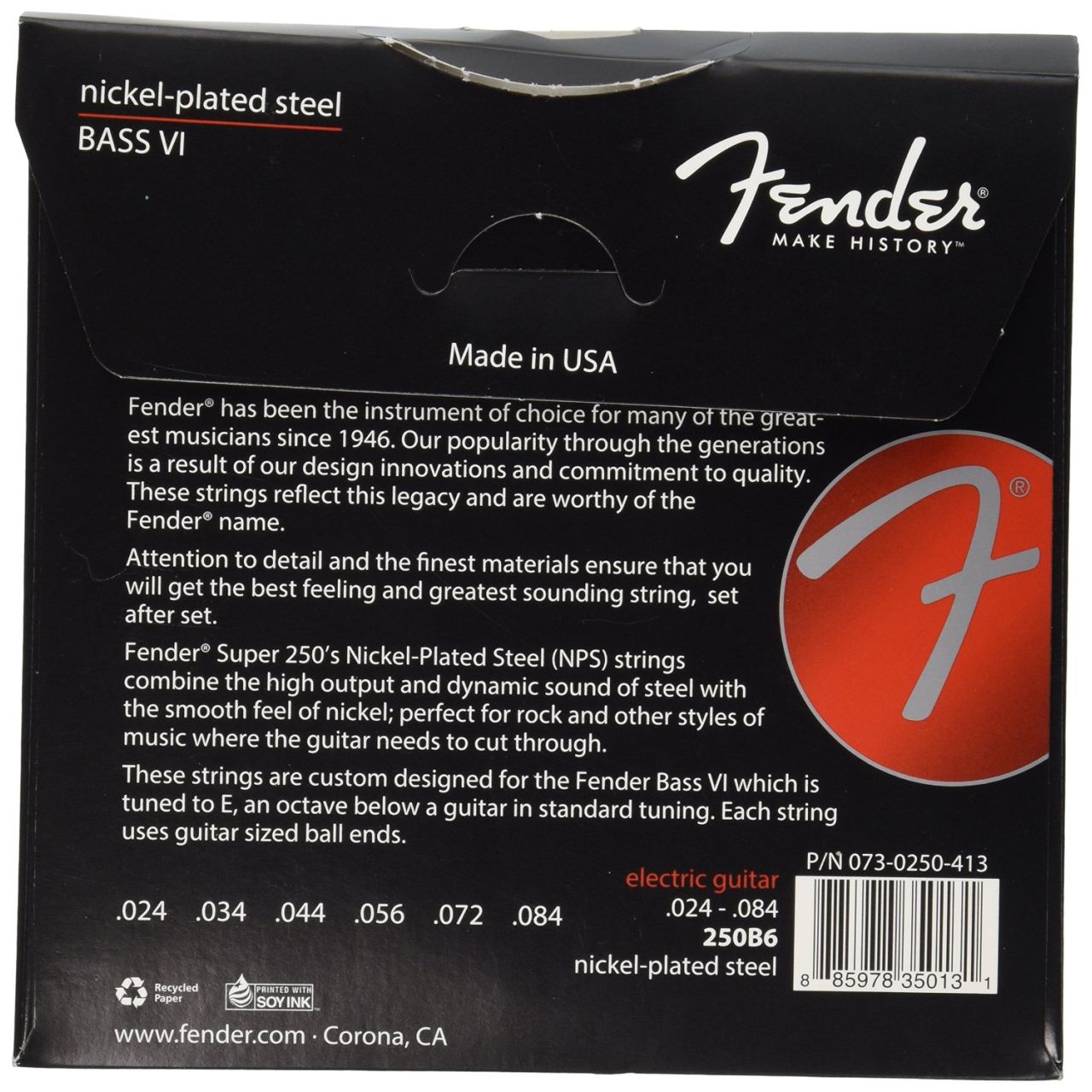Super 250 Guitar Strings, Nickel Plated Steel, Ball End, 250B6 BASS VI Gauges .024-.100