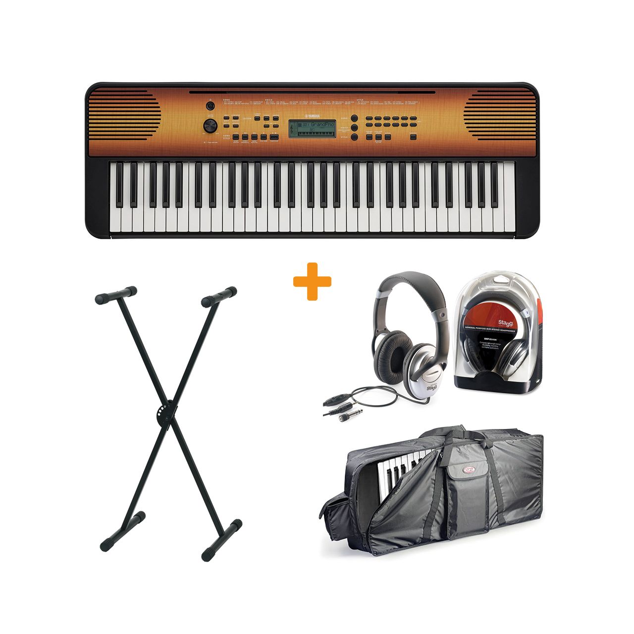 PSR-E360 Keyboard in Ahorn Set III mit Ständer, Kopfhörer und Tasche