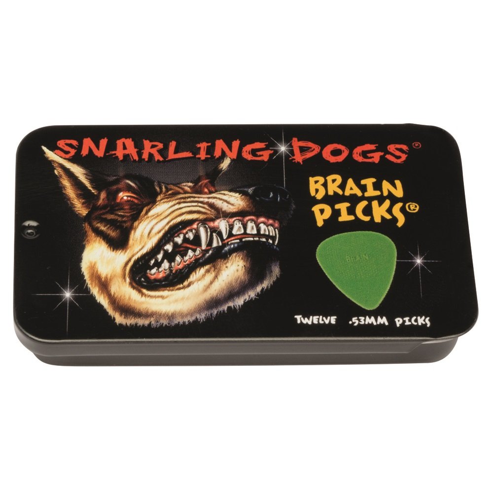 Snarling Dog Brain Picks - 351 Shape (TNSDB351 .53), 12 pcs Pick Tin, 0.53 mm, Green