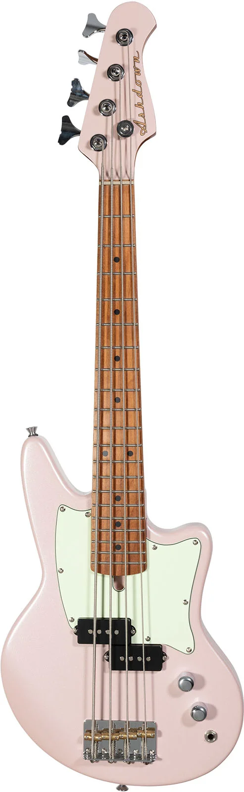 E-Bass, rosa, Viersaiter, Erlenkorpus, Ahornhals