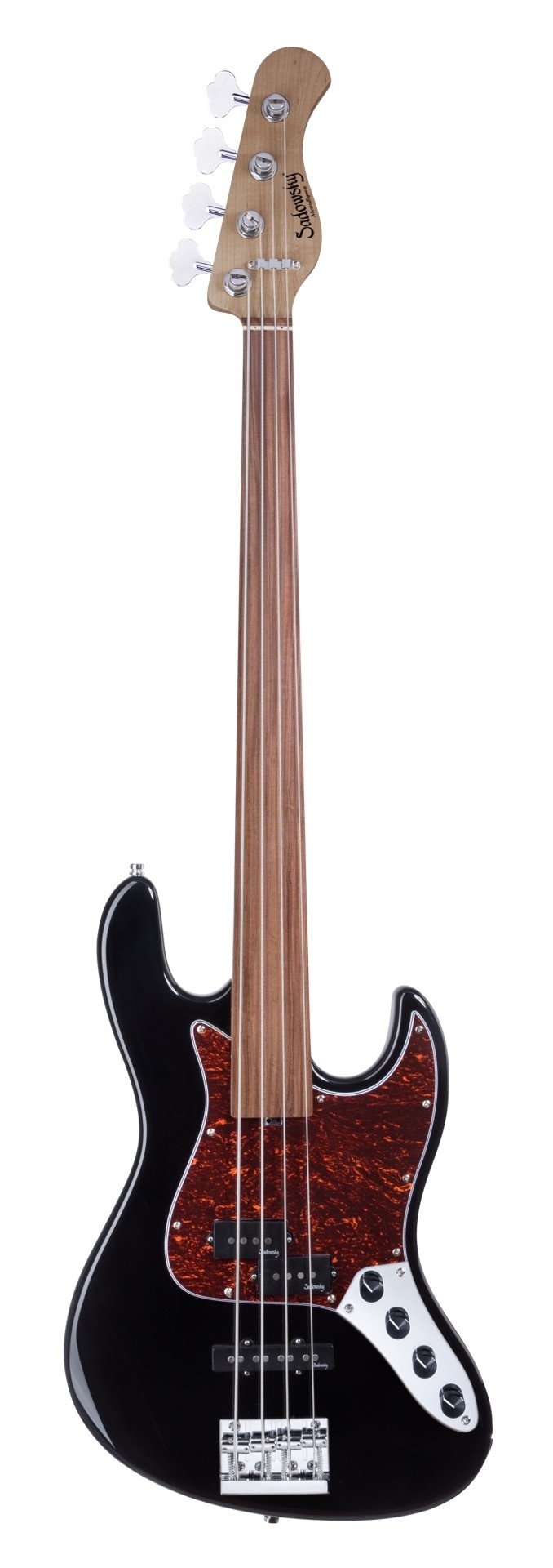 MetroExpress 21-Fret Hybrid P/J Bass, Morado Fingerboard, Fretless, 4-String - Solid Black High Poli